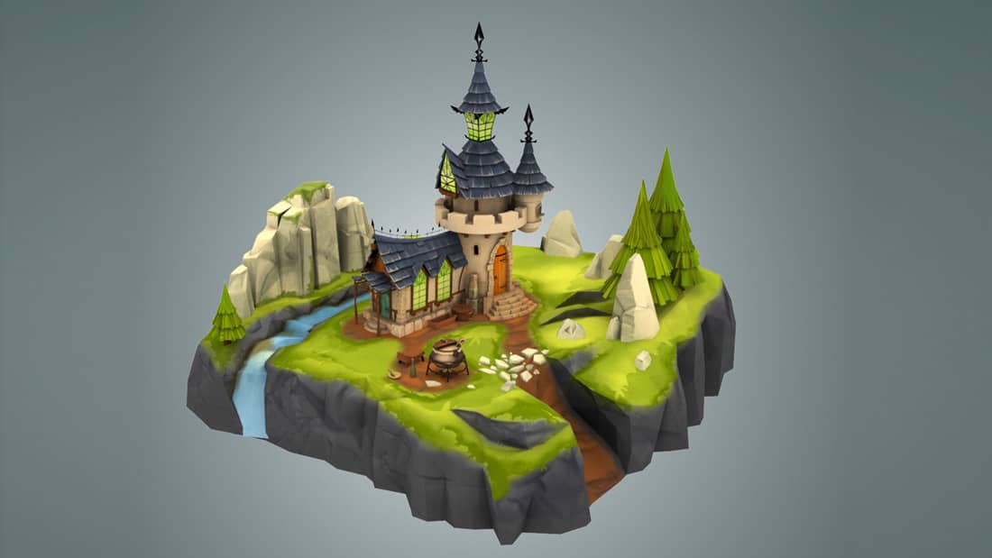 Create 6 low poly rock models in Blender for 3D environments